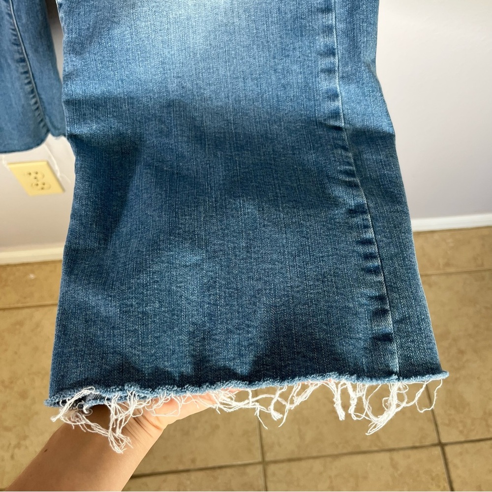 High Rise Wide Leg Crop Jeans L Raw Hem Medium Wash casual Fall everyday capsule - Picture 5 of 7